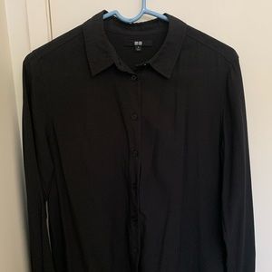 Uniqlo Black Lightweight Womens Button Down Collared Blouse Shirt